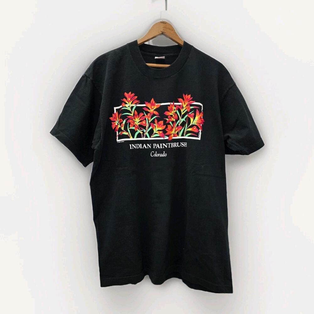 Vintage Women's XL Fruit Of The Loom T Shirt Indian Paintbrush Colorado Black
